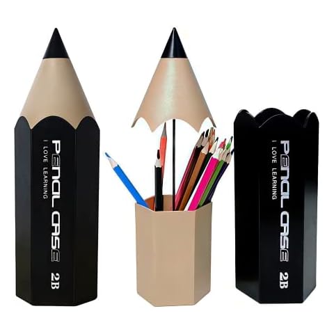 LANZON Pencil Shaped Pen Holder for Desk | Dustproof Desktop Organizer Case | Makeup Brushes Holder | Cosmetic Brush Storage (Black) Cover