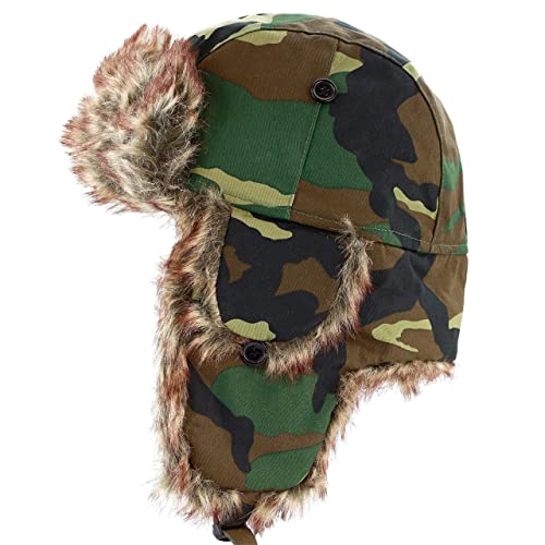 Image of Faux Fur Safety Reflective Aviator Trapper Hat Snow Ski Trooper Winter Cap