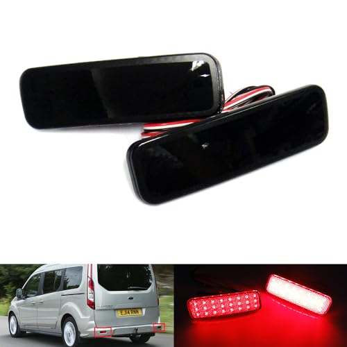 RZG 2x Black Smoked Lens Rear Bumper Reflector LED Fog Tail Stop Brake Light DRL For 2012-up Transit Tourneo Connect Courier Custom