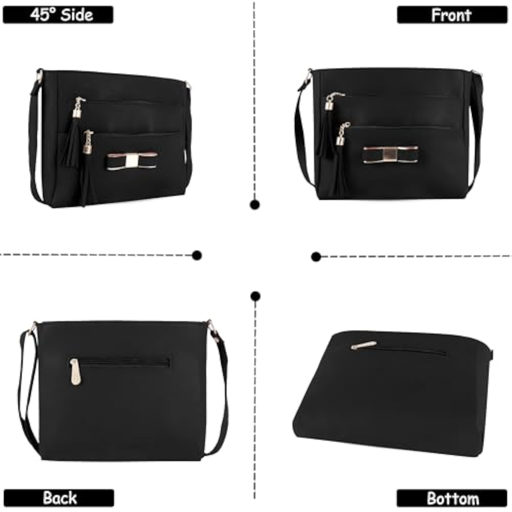 PU Leather Messenger Bag, Black