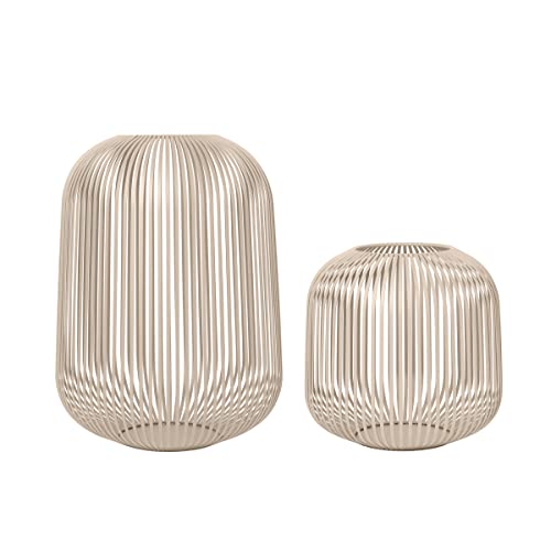 blomus Laterne Lito 2er Set | Nomad | Größe M und L | 28L x 28B x 27H cm | 33L x 33B x 45H cm | Kerzenhalter Beige | Windlicht aus Edelstahl | Laterne Deko | Indoor Windlicht