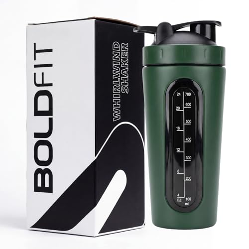 Image of Boldfit Stainless Steel Protein Shaker Bottle 750ml with Glass Window, Leakproof Metal Shaker for Gym with Blender Ball, BPA-Free, Odor-Resistant, Heavy-Duty Mixer for Pre & Post Workout Supplements