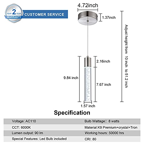Image of 3 Pack Mini Pendant Light,Satin Nickel Kitchen Lighting with Led Bulb