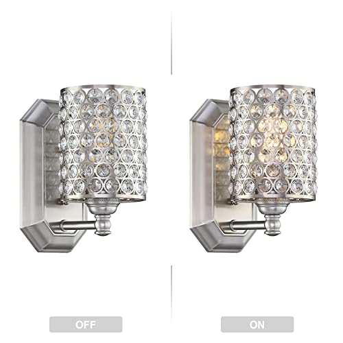 Image of Crystal Wall Sconce Brushed Nickel Dry&Wet Dual Use 2 Pack 1 Light
