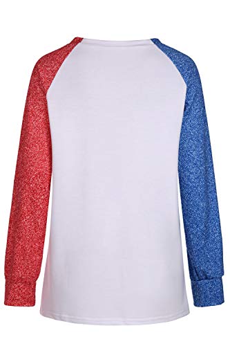 Atact Baseball Pullover Tops For Women Raglan Long Sleeve Sweatshirts Casual Crew Neck Blouse, A-White, 3X-Large #TOP2