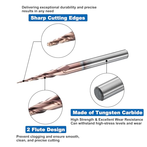 Image of HARFINGTON 4 Pcs Ball Nose End Mill 2 Flute 0.02 inch Diameter 1 /4 inch Shank Tungsten Carbide TiAlN Coated Spiral CNC Router Bits 1.25 inch Cutting Length Single End Ball for Carving Engraving Grinding
