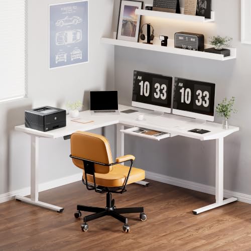 Image of SANODESK 71x63 Electric L-Shaped Corner Standing Desk with Storage