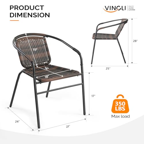 Image of VINGLI Indoor Rattan Stacking Chair, Outdoor Stackable Dining Chair,Modern Wicker Stacking Chair for Porch,Patio and Restaurant,Brown (4 Pack)