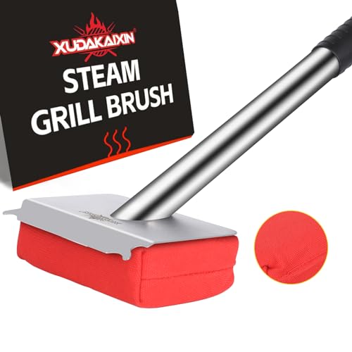 Image of XUDAKAIXIN Grill Brush Bristle Free,BBQ Replaceable Scraper Cleaning Head,Safe Grill Accessories for Cast Iron Grates /Porcelain /Weber Gas /Charcoal Grill,Grill Brush for Outdoor Grill-Red