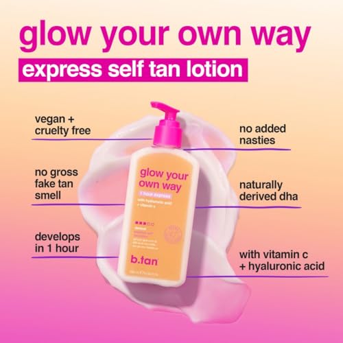 Image of b.tan Dark Self Tanning Lotion | Glow Your Own Way 1 Hr Express Sunless Tanner - Daily Quick Suntan Cream, Best Natural Bronze, Ultra Hydrating, Face & Body, No Fake Tan Smell, Summer & Pool Essential
