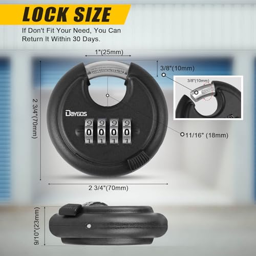 Image of DAYGOS Combination Disc Padlocks for Outdoor - Heavy Duty 4 Digit Code Lock, Combo Lock for Storage Unit,Gate,Fence,Trailer,4PCS,Black