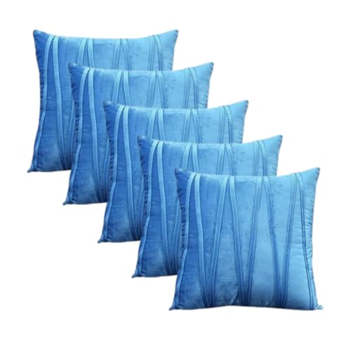 Image of Amazon Brand - Umi Decorative Striped Throw Pillow Covers 16 X 16 Inch,Soft Solid Velvet Pillow Covers Cushion Case with Zigzag Pattern for Sofa Bedroom 40 X 40 Cm (Pack of 5) Teal