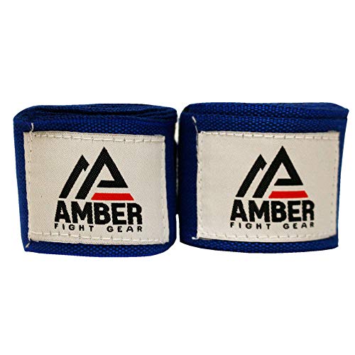 Amber Fight Gear Semi Elastic Professional 180” Hand Wraps With Hook And Loop Closure For Boxing Kickboxing Muay Thai Mma For Men And Women – 1 Pair (Blue) #TOP2