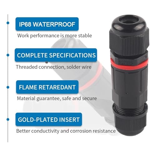 Conector IP68 12M20 estanco de 3 pines para cables de iluminación 7