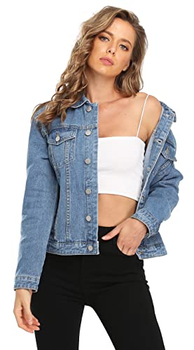 Miss Moly Women'S Denim Jackets Casual Long Sleeve Jean Jacket With Pockets Blue M thumb #5