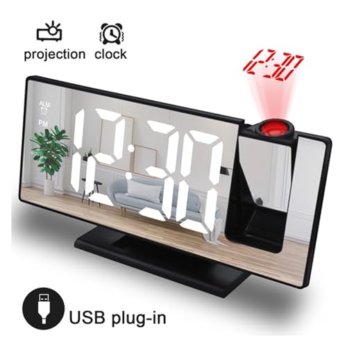 Reloj despertador electrónico proyección LED digital espejo y radio FM mesa 3