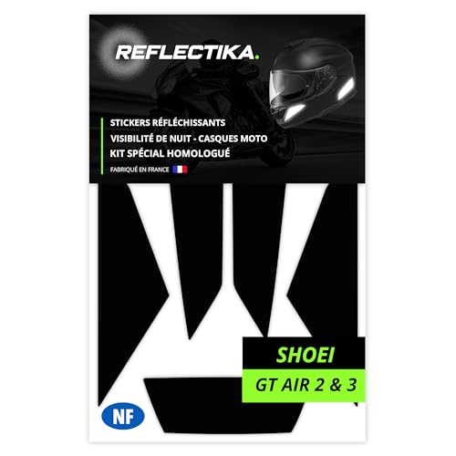 Kit Spécial Autocollants Stickers Réfléchissants pour Casque Moto Shoei GT Air 2 et 3 - Adhésif Noir de Signalisation Homologués Normes Française -...