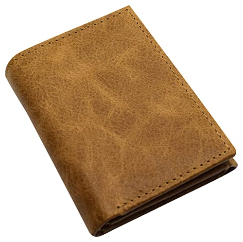 MARSHAL RFID Blocking Men's Cowhide Leather Outside ID Credit Card Holder Trifold Tan Wallet3