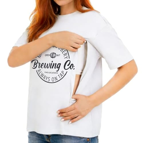 Camiseta Lactancia Mujer,Ropa Premama con Cremallera Invisible,Ropa Lactancia Suelto,La Ropas De Maternidad Informal Es Adecuada para Mujeres Embarazadas (FR/ES, Letras, XL, Regular, Regular, Blanco)