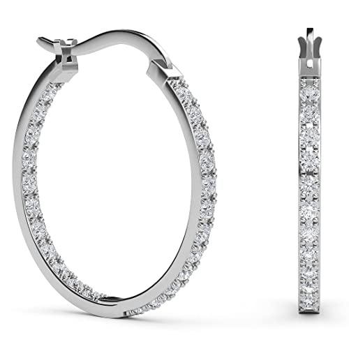 Shop Lc 925 Sterling Silver Hoop Earrings For Women White Cubic Zirconia Cz Inside Out Jewelry Rhodium Plated Cute Gifts Birthday Gifts #TOP8