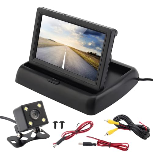 ePathChina 1 Set Faltbarer hochauflösender 4,3-Zoll-TFT-LCD-Mini-Auto-Monitor mit Rückfahrkamera...
