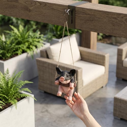 Cochon oscillant pour jardin HEEPDD : statue de décoration intérieure et extérieure de 8.27 pouces - 4