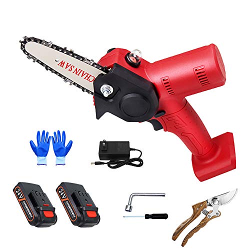 Hydron Kettensägen, 4 Zoll, batteriebetrieben, Mini-Kettensäge mit Schutzabdeckung, Einhand-Kettensäge zum Schneiden von Ästen,Two Batteries