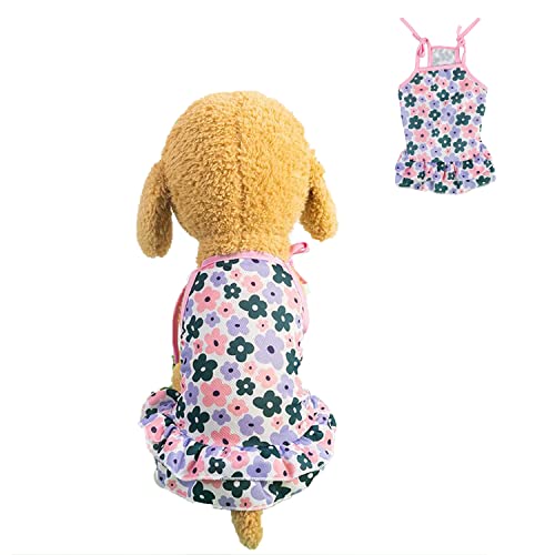 Pet Skirt, Cute Printed Puppy Summer Dress,Tank Top Suitable for Cat Small Medium Dog_L(Flower 1), L:Chest Girth:43cm/16.9in