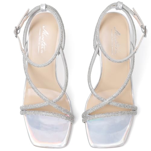 Image of Mostrin Strappy Heels for Women Square Open Toe Lace Up Heeled Sandals Ankle Strap Sexy Stiletto High Heels for Party, Prom, Dating, Wedding