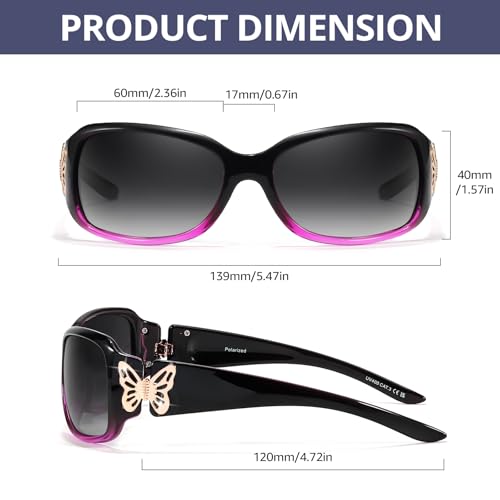 FIMILU（2Pack Polarized Sunglasses for Women Wrap Around Glasses Trendy Butterfly Decor Fashion Accessories UV400 Protection4