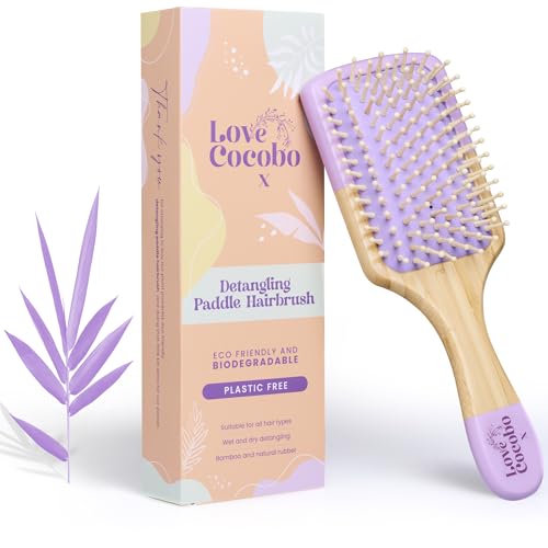 Love Cocobo | Hair Brush | PLASTIC FREE | Eco Hairbrush to Detangle Wet & Dry Long & Short Thick & Thin Hair | Curl Defining Blow Dry Paddle Brush | Bamboo Hairbrush for Wavy Curly & Straight Locks