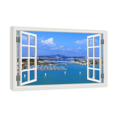 Impression sur toile marine grand format 70x105cm avec cadre intérieur pour un salon moderne