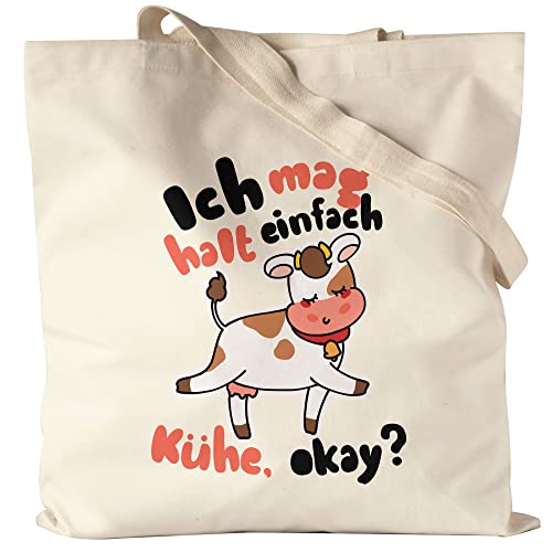 Hey!Print Ich Mag Kühe Jutebeutel Stoffbeutel Canvas Kuh-Fans Kuh-Liebhaber Milchkuh Landwirt Geschenkidee