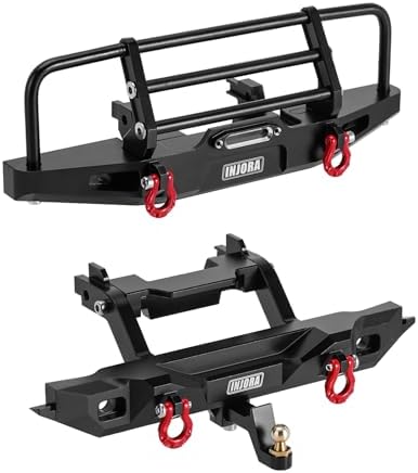 INJORA 37G Front And 26G Rear Bumper - Cnc Aluminum Bumper With Light For 1/18 RC Crawler Trx4M Defender Upgrade, Black