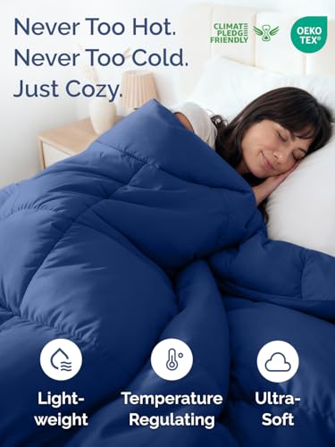 Image of Full Size, Navy Blue /SkyBlue Alternative Down Comforter - Warm, Lightweight & Breathable Hotel Quality Bedding Set for Men, Women, Kids & Teens - All Season Cooling Microfiber Duvet Insert Comforter