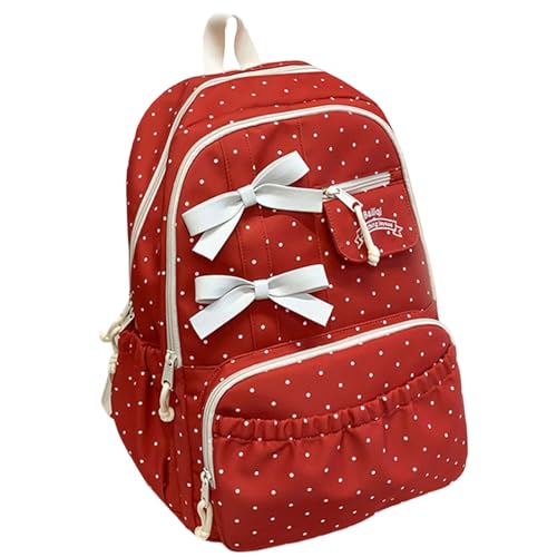 Mochila de moda grande y espaciosa con diseño de lunares y correas ergonómicas
