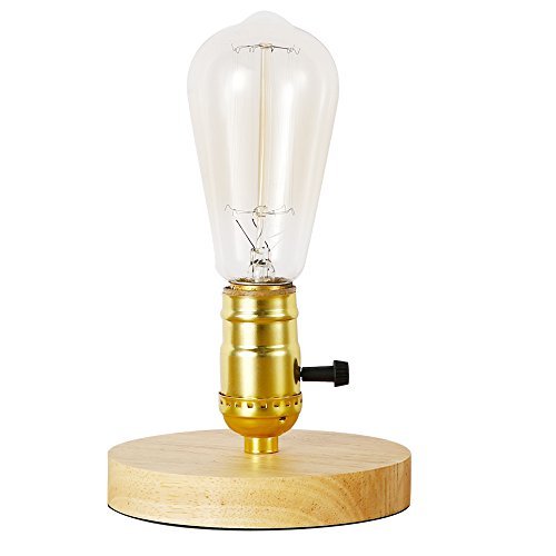 Injuicy éclairage Loft vintage industriel E27 LED Lampe de table en bois antique rétro Edison Ampoule Lampe de bureau en bois 220 V - Dimmer Switch Cover