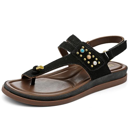 Image of UBFEN Womens Thong Sandals with Toe Loop Heel Strap for Beach | Dressy Casual Flat Flip Flops with Back Strap, Cushioned Footbed for Comfortable Summer Walking
