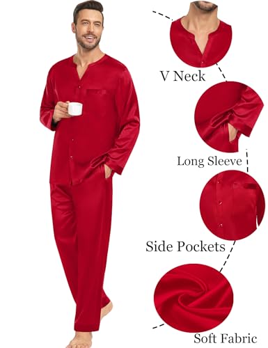 SWOMOG Matching Couple Pajamas Set Family Satin Silk Pjs Button Loungewear Men and Women Long Sleeve Sleepwear2