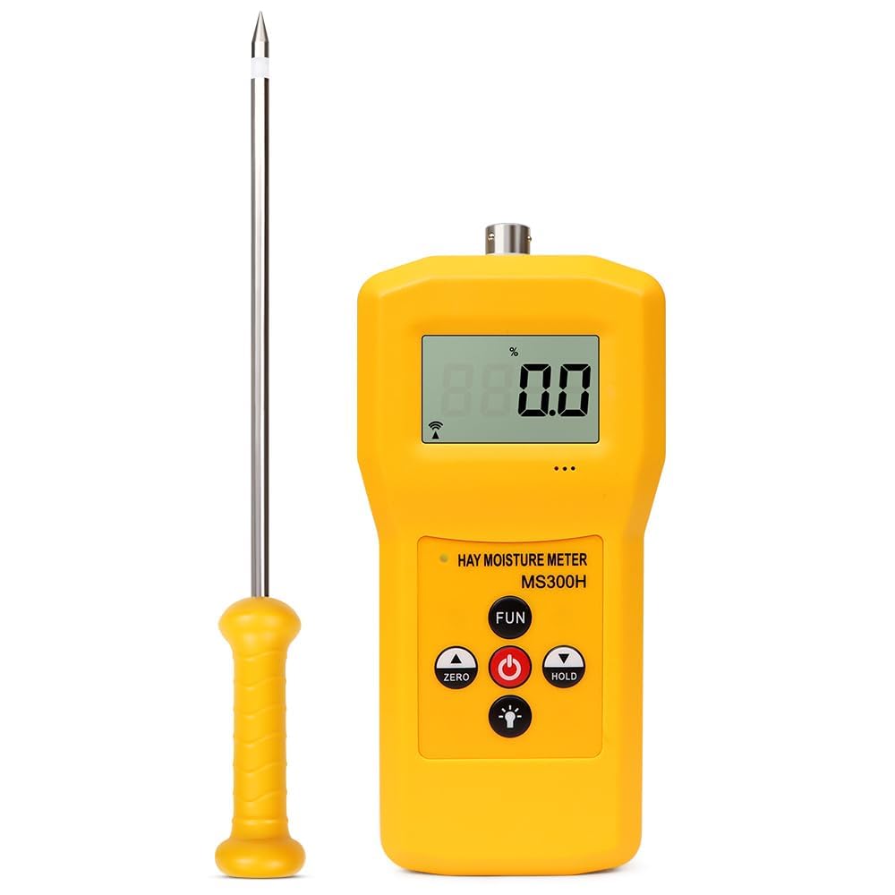 Elementos Esenciales para el hogar, medidor de Humedad portátil para heno MS300H: comprobador Digital de Humedad con sonda para pacas de heno, Paja y