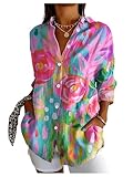 SOLY HUX Women's Button Down Shirt Printed Long Sleeve Collared Blouse Casual Vacation Tops Multicoloured Printed X-Large