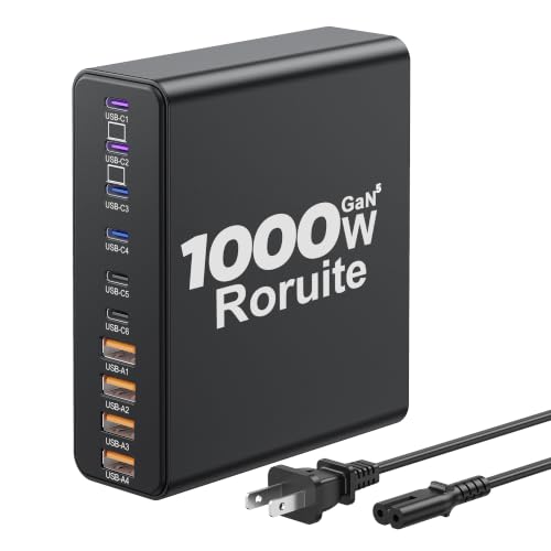Image of 1000W USB C Charging Station, 120W PD GaN5 Super Fast USB C Charger Block-10 Port, Type C for PC Laptop MacBook Pro /Air Charger Compatible with iPhone 17 16 15 14 13 12 Pro Max, iPad, Galaxy (Black)
