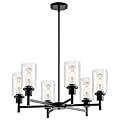 9MMML Farmhouse 6-Light Glass Chandelier, Modern Black Chandelier for Kitchen Dining Room Light Fixture Over Table, Industrial Chandelier for Living Room, Foyer, Entryway, E26 Bulb Base