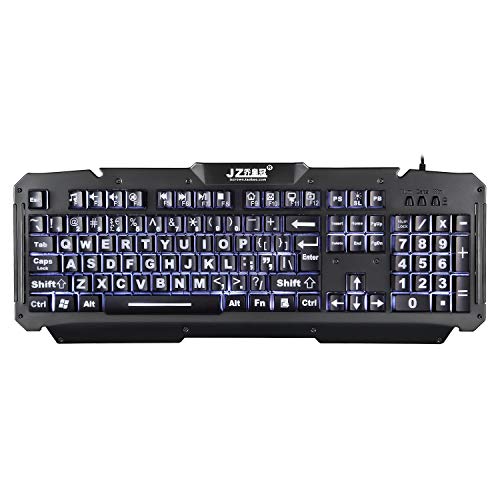 Cdycam Large Print LED Backlit Vision Light up USB Wired Ergonomic Gaming Backlight Keyboard