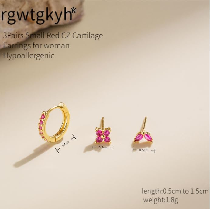 3 Pairs Small Stud Earrings for Women Hypoallergenic Hoop Jacket Studs CZ Earring Stacks Dainty Cute Cartilage Earring Set for Multiple Piercing - Image 6