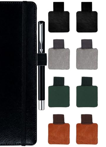 Forevat Stiftschlaufe Selbstklebend 8 Stück Gemischte Farben Stifthalter PU Leder Pen Loop Stifthalter Notizbuch mit Elastische Schlaufe für Notizbuch Tagebuch Kalender Tablet
