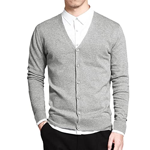 Cardigan en coton pour homme gris XL : gilet en tricot col en V confortable