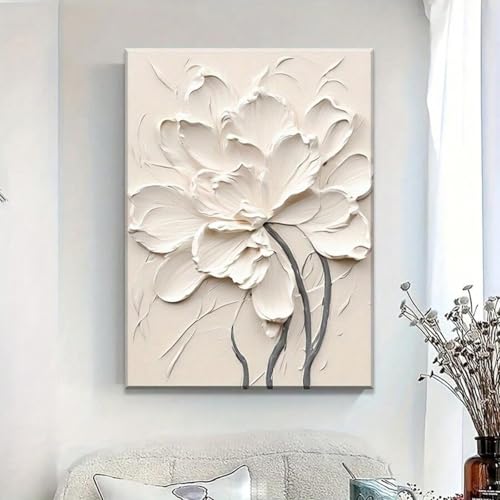 Toile à fleurs en relief déco murale florale blanche idéale pour salle de bain