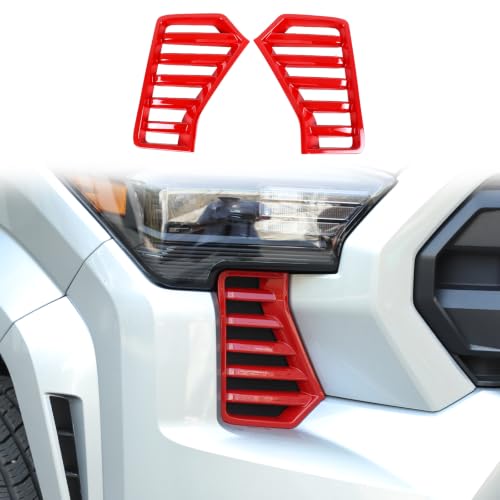 Image of Car Front Headlights Grille Vent Cover Trim Compatible With Toyota Tacoma 2024 2025 ABS Front Side Grill air inlet Vent Panel Cover Interior decoration accessories (Red)