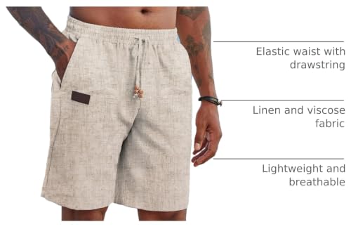 Image of COOFANDY Mens Casual Linen Shorts Elastic Waist Drawstring Loose Fit Summer Beach Vacation Shorts with Pockets